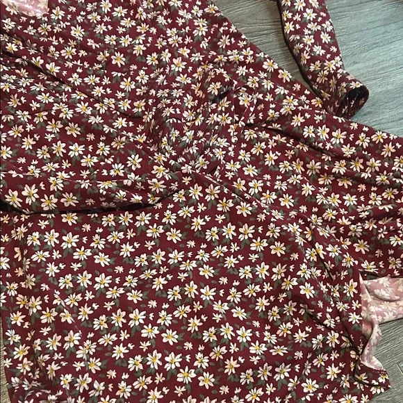 Hollister Maroon and Light and white Pink Floral daisy Long Sleeve Dress - Picture 3 of 4